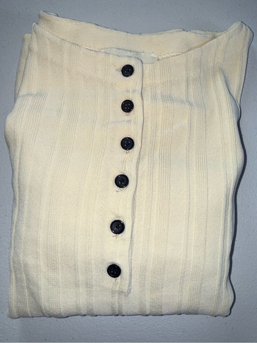 DISSH Cream Ribbed Button Front Long Sleeve Top Size M Cottagecore - Picture 2 of 8